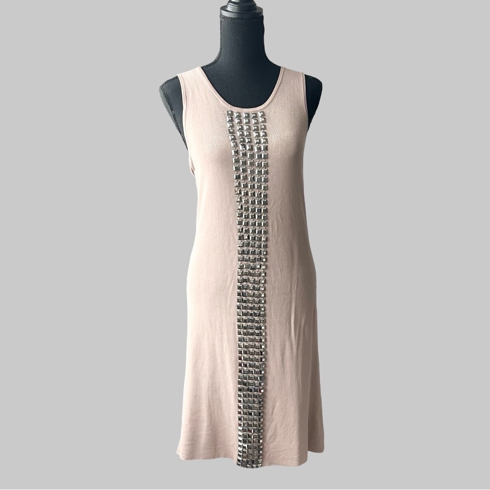 BCBGMaxAzria Geometric Studded Round Neck Sleeveless Sweater Tank Dress